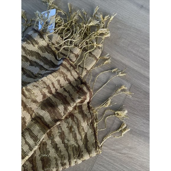 ANIMAL PRINT Scarf Brown Gold Metallic Fringe Wrap Shawl Zebra Viscose New - Picture 10 of 11